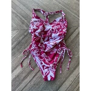 Kona Sol Swimsuit One Piece Pink Raspberry Floral Pattern XS (0-2) New